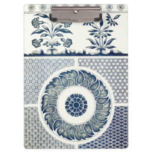Chinesisches Medaillon: Indigoblaue Chinoiserie Klemmbrett