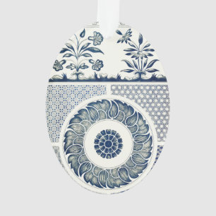 Chinesisches Medaillon: Indigoblaue Chinoiserie Ornament