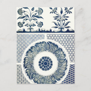 Chinesisches Medaillon: Indigoblaue Chinoiserie Postkarte