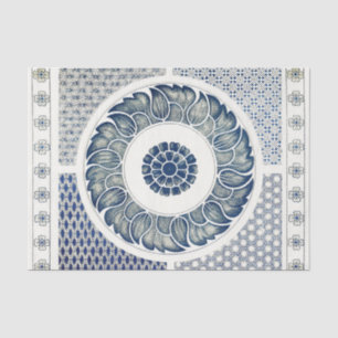 Chinesisches Medaillon: Indigoblaue Chinoiserie Seidenpapier