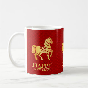 Chinesisches Mondneujahr des Pferdes 2026 Rot Gold Kaffeetasse
