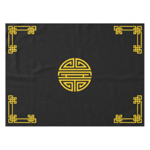 Chinesisches Motif-Muster Gold auf schwarz Tischdecke