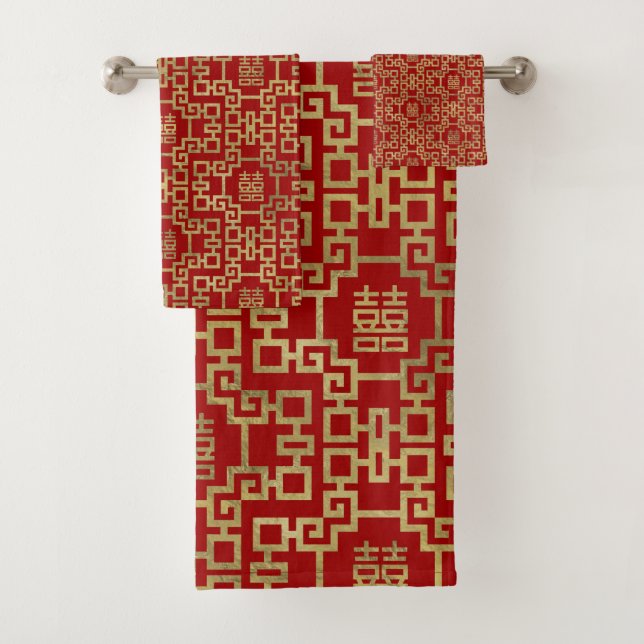 Chinesisches Muster-Doppelt-Glück-Symbol Badhandtuch Set (Insitu)