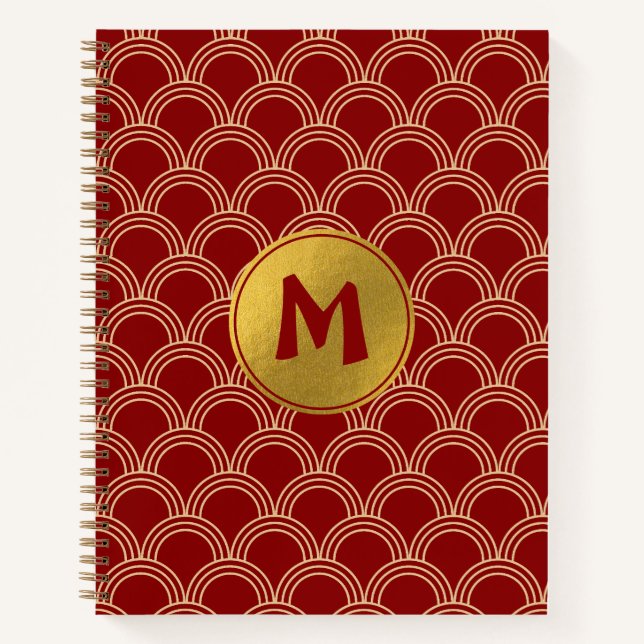 Chinesisches Muster-Monogramm mit traditionellem R Notizbuch (Vorderseite)