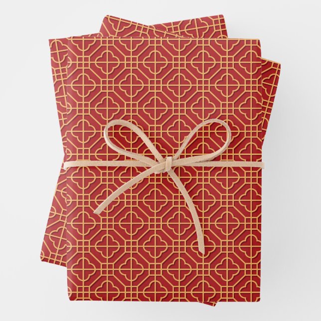 Chinesisches Muster Rot und Gold Geschenkpapier Set (Beispiel)