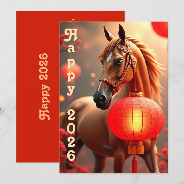 Chinesisches neues Jahr 2026 Feiertagskarte (Vorne/Hinten)