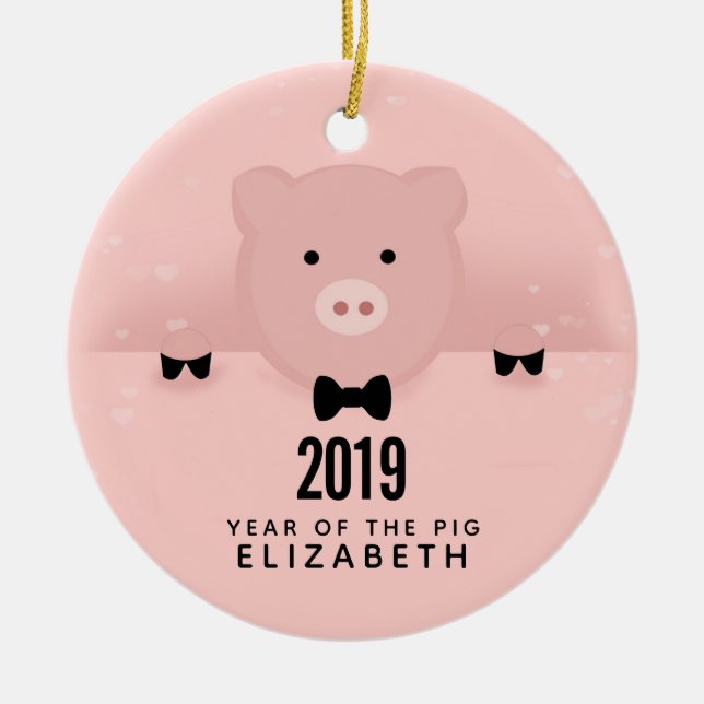 Chinesisches Neujahr 2019 Jahr des Schweins Keramik Ornament (Vorne)