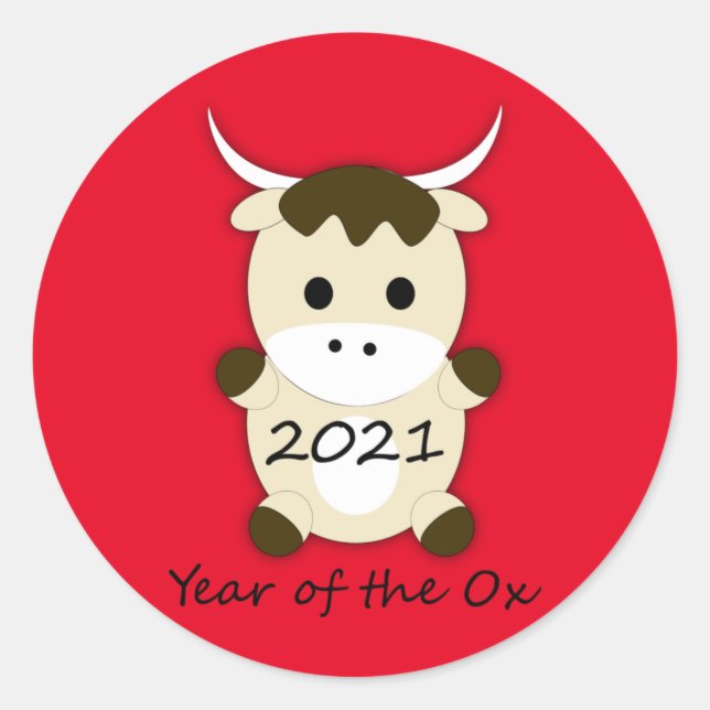 Chinesisches Neujahr 2021 Jahr des Ochsen Runder Aufkleber (Vorderseite)