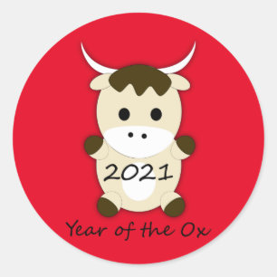Chinesisches Neujahr 2021 Jahr des Ochsen Runder Aufkleber