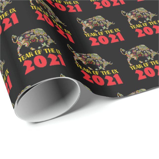 Chinesisches Neujahr 2021 - Jahr des OX Geschenkpapier (Rolleneckpunkt)