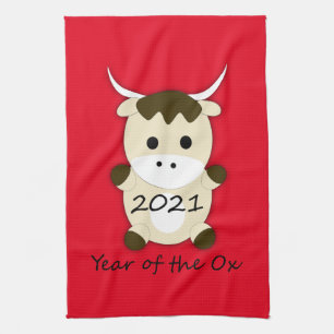 Chinesisches Neujahr 2021 Jahr des Ox Geschirrtuch