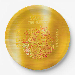 Chinesisches Neujahr 2023 Kaninchen Gold Foil Red  Pappteller
