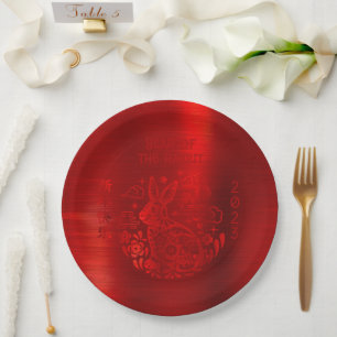 Chinesisches Neujahr 2023 Kaninchenrotes Gelb kühl Pappteller