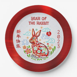 Chinesisches Neujahr 2023 Papercut Rabbit Red Foil Pappteller