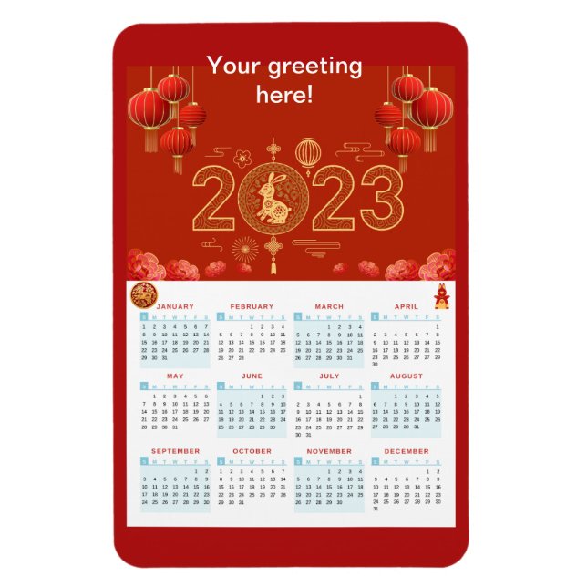 Chinesisches Neujahr 2023 Rabbit Kalender Card Mag Magnet (Vertikal)