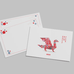 Chinesisches Neujahr 2024 roter Origami-Drache  Mitteilungskarte