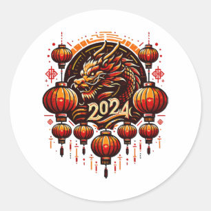 Chinesisches Neujahr 2024 Runder Aufkleber