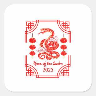 Chinesisches Neujahr 2025 Die Snake Lantern Ecken Quadratischer Aufkleber