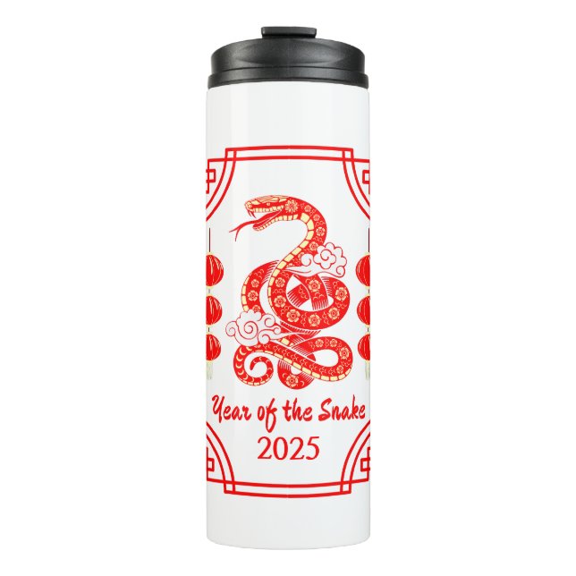 Chinesisches Neujahr 2025 Die Snake Lantern Ecken Thermosbecher (Vorderseite)