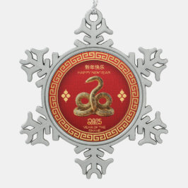 Chinesisches Neujahr 2025 Goldene Schlange Akrylli Schneeflocken Zinn-Ornament