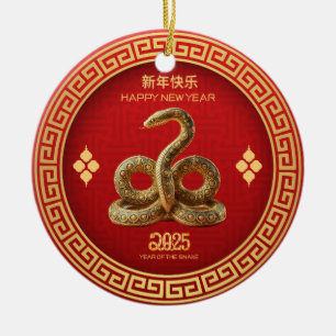 Chinesisches Neujahr 2025 Goldene Schlange Keramik Ornament