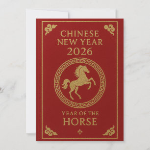 Chinesisches Neujahr 2026 - Jahr des Pferdes Feiertagskarte