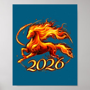 Chinesisches Neujahr 2026 Jahr des Pferdes Feuerpf Poster