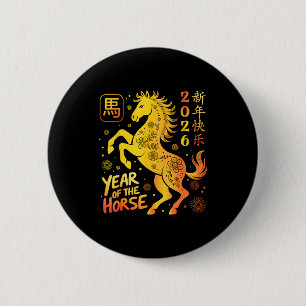 Chinesisches Neujahr 2026 Jahr des Pferdes Frohes  Button