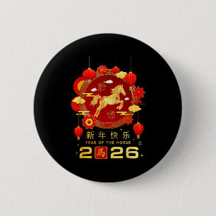 Chinesisches Neujahr 2026 Jahr des Pferdes Frohes  Button