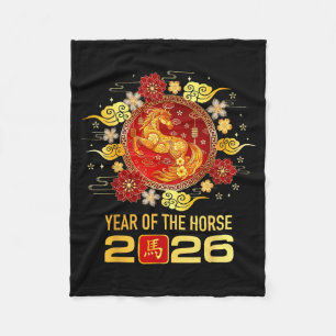 Chinesisches Neujahr 2026 Jahr des Pferdes Frohes Fleecedecke