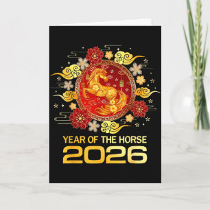 Chinesisches Neujahr 2026 Jahr des Pferdes Frohes  Karte