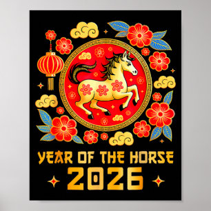 Chinesisches Neujahr 2026 Jahr des Pferdes Frohes  Poster