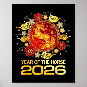Chinesisches Neujahr 2026 Jahr des Pferdes Frohes Poster