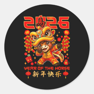 Chinesisches Neujahr 2026 Jahr des Pferdes Frohes Runder Aufkleber