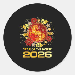 Chinesisches Neujahr 2026 Jahr des Pferdes Frohes  Runder Aufkleber