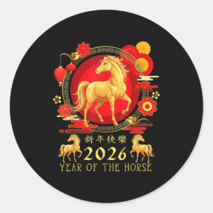 Chinesisches Neujahr 2026 Jahr des Pferdes für Fra Runder Aufkleber