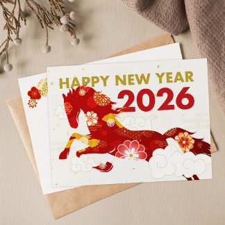 Chinesisches Neujahr 2026 Jahr des Pferdes Postkarte