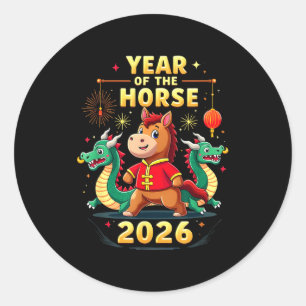 Chinesisches Neujahr 2026 Jahr des Pferdes Runder Aufkleber