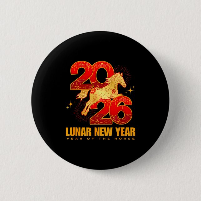 Chinesisches Neujahr 2026 Pferd Design Button (Vorderseite)