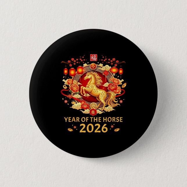 Chinesisches Neujahr 2026 Pferd Glückliches Chines Button (Vorderseite)