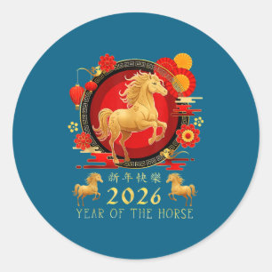 Chinesisches Neujahr 2026 Pferd Glückliches Chines Runder Aufkleber