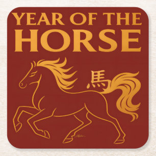 Chinesisches Neujahr 2026 Pferd im Zodiak Rechteckiger Pappuntersetzer