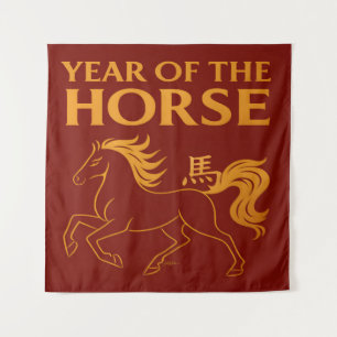 Chinesisches Neujahr 2026 Pferd im Zodiak Wandteppich