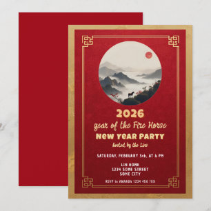 Chinesisches Neujahr 2026 Pferd Neujahrsfeier Einladung