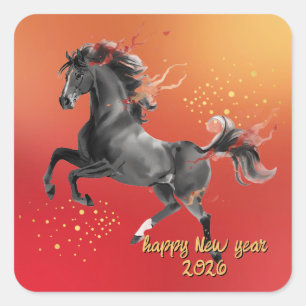 Chinesisches Neujahr 2026 Pferd Neujahrsfeier Quadratischer Aufkleber