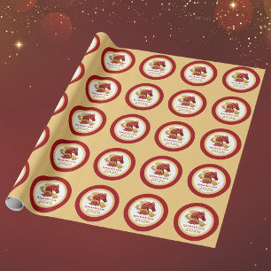 Chinesisches Neujahr 2026 Pferd Rot und Gold Geschenkpapier