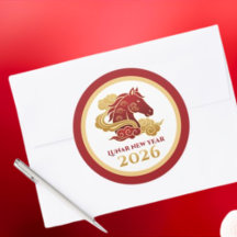 Chinesisches Neujahr 2026 Pferd Rot und Gold