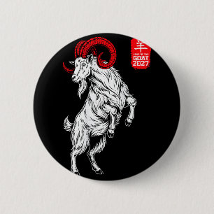 Chinesisches Neujahr 2027 Jahr des Ziege Kunst Män Button