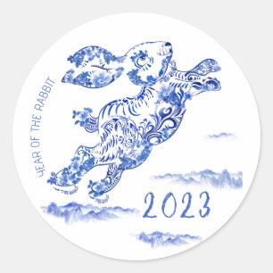 Chinesisches Neujahr - Blaues Kaninchen 2023 Runder Aufkleber