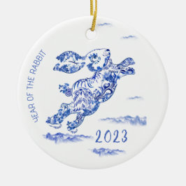 Chinesisches Neujahr Blaues Weiße Kaninchen 2023 O Keramik Ornament